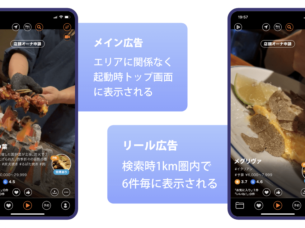 選べる2種類のスキップされにくいPR枠 メイン広告 リール広告